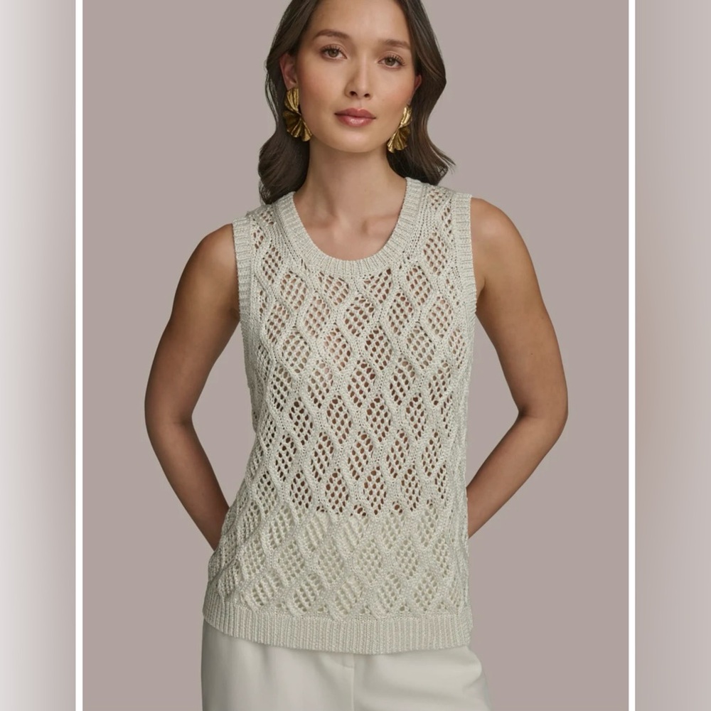 NWT Donna Karan Cream Textured Knit Top